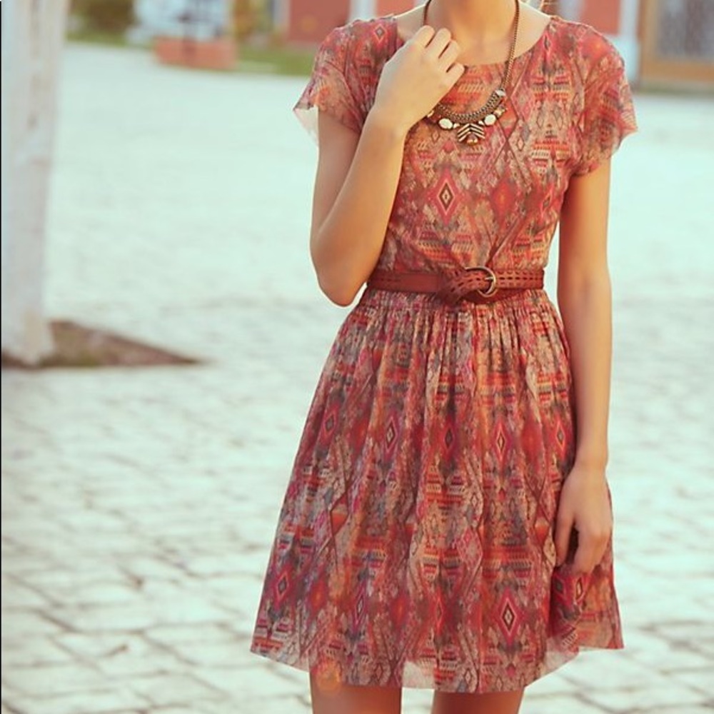 Anthropologie Semi Mesh Geo Print Dress